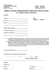 Application for Reservation of Gravesite